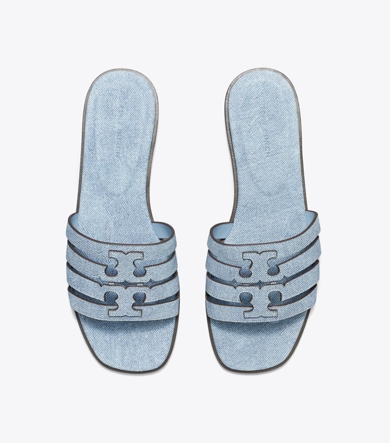 Tory Burch designer sandals Ines Slide in BLUE CLOUD / BLUE CLOUD angle
