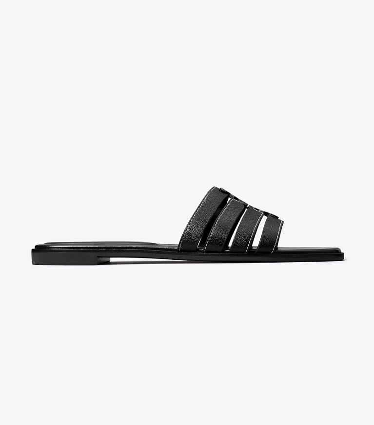 Tory Burch designer sandals Ines Slide in PERFECT BLACK / PERFECT BLACK angle
