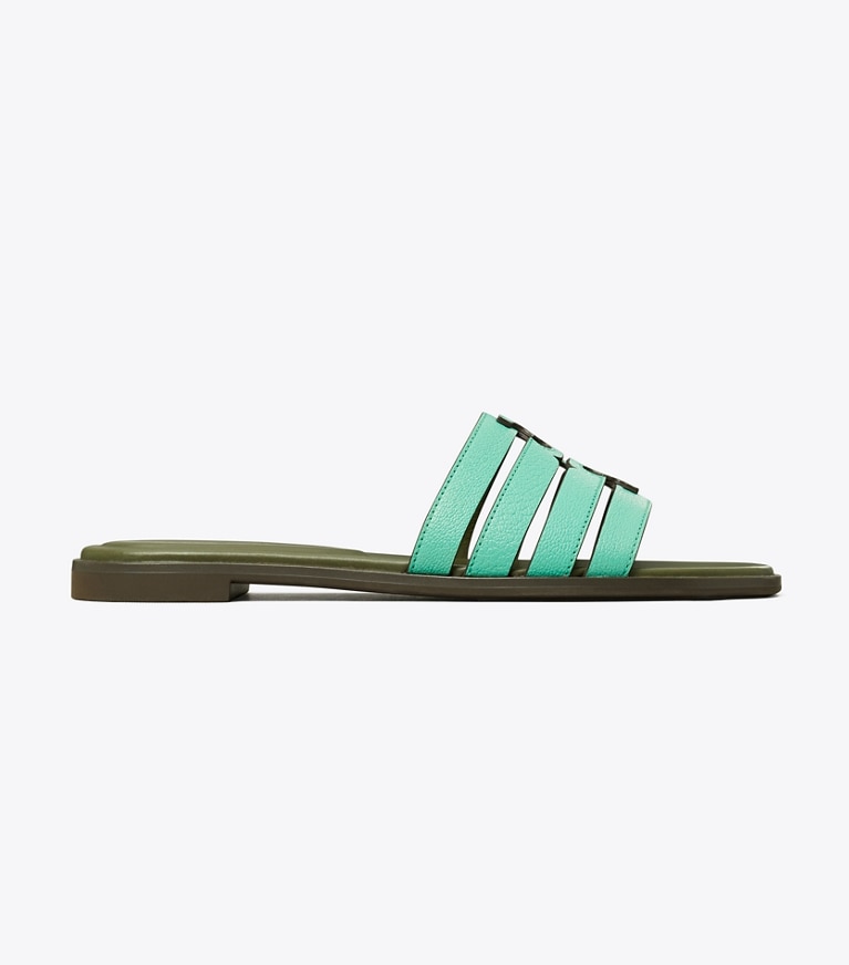 Tory Burch designer sandals Ines Slide in CELADON GREEN / LECCIO angle
