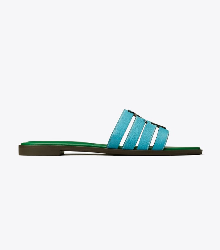 Tory Burch designer sandals Ines Slide in SKY LIGHT / SPRING FOREST side