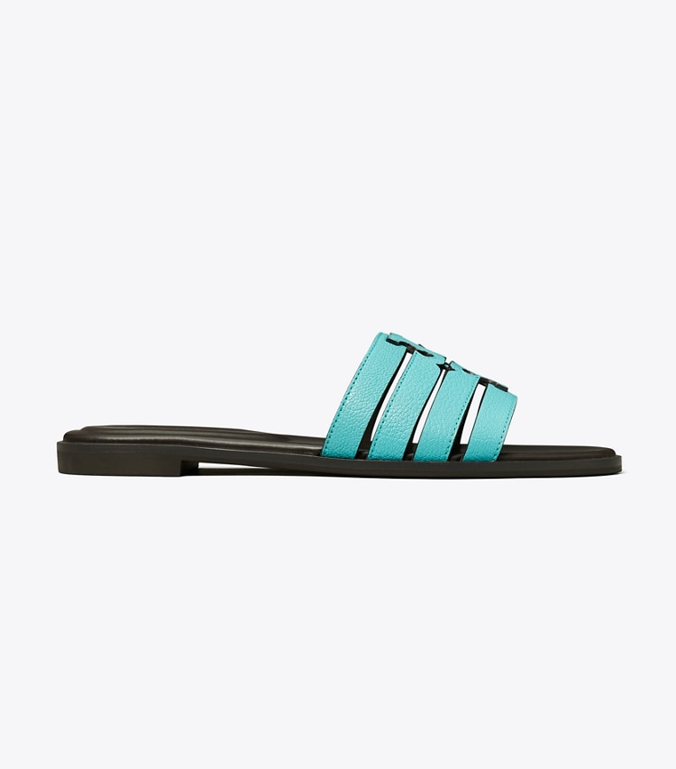 Tory Burch designer sandals Ines Slide in AQUA TEAL / COCOA side