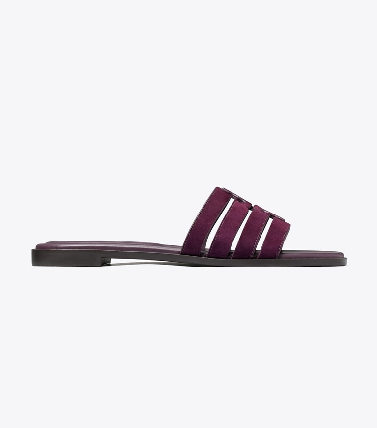 Tory Burch designer sandals Ines Slide in PLUM JAM angle