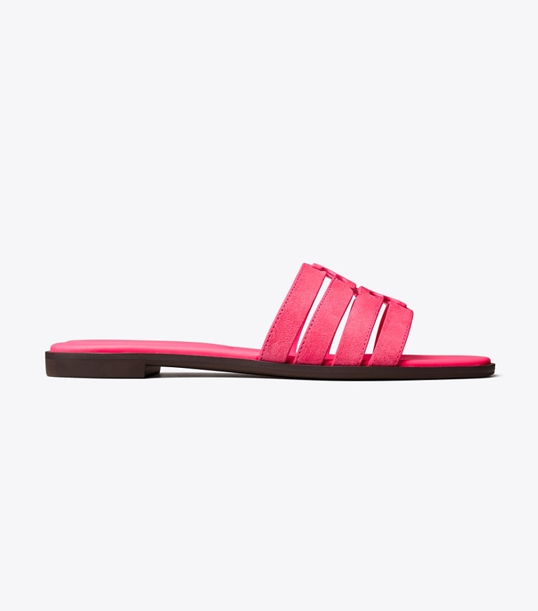 Tory Burch designer sandals Ines Slide in FUSCHIA PINK / FUSCHIA PINK angle
