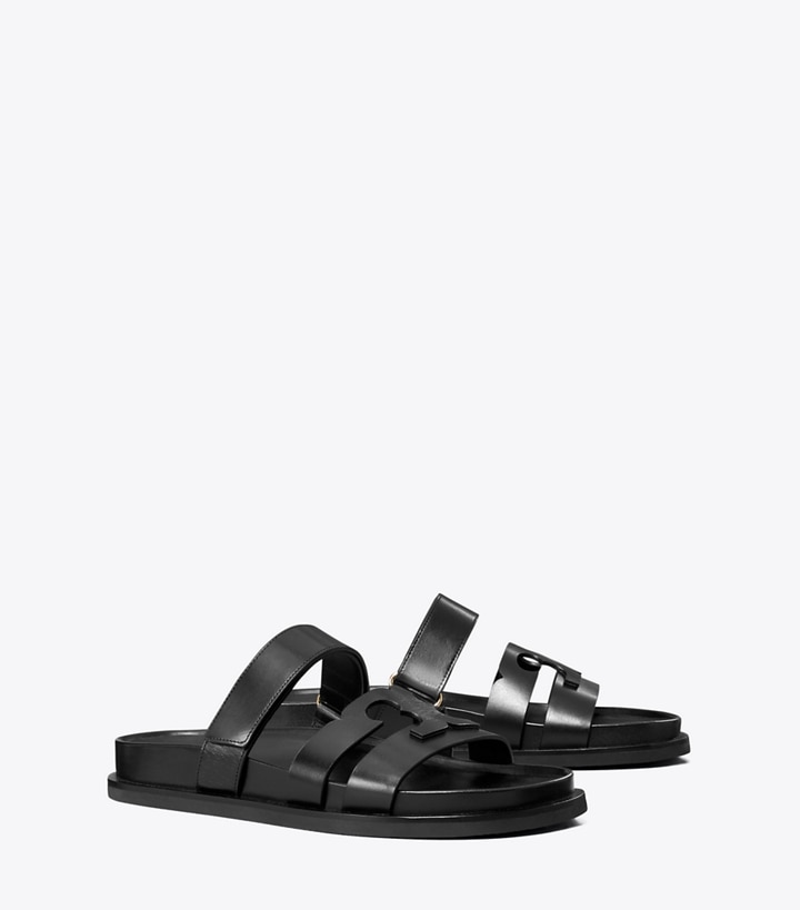 Tory Burch designer sandals Ines Sport Slide in PERFECT BLACK angle