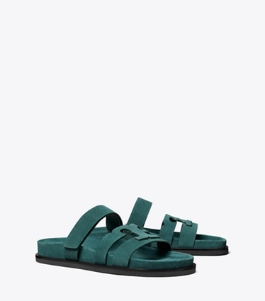 Tory Burch designer sandals Ines Sport Slide in CEDAR GREEN angle