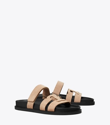 Tory Burch designer sandals Ines Sport Slide in MALVA / PERFECT BLACK angle