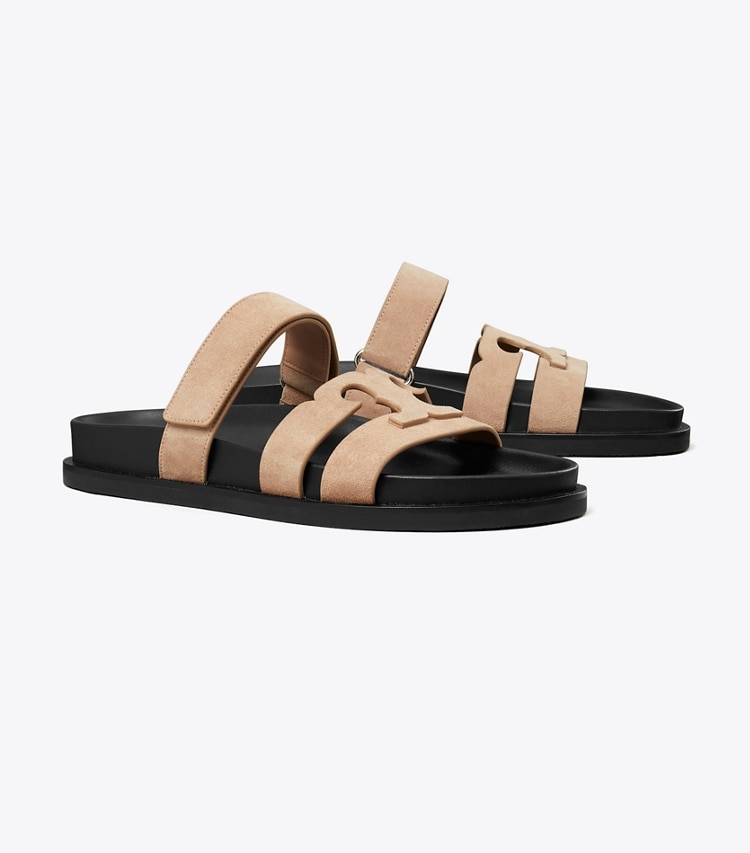 Tory Burch designer sandals Ines Sport Slide in MALVA / PERFECT BLACK angle