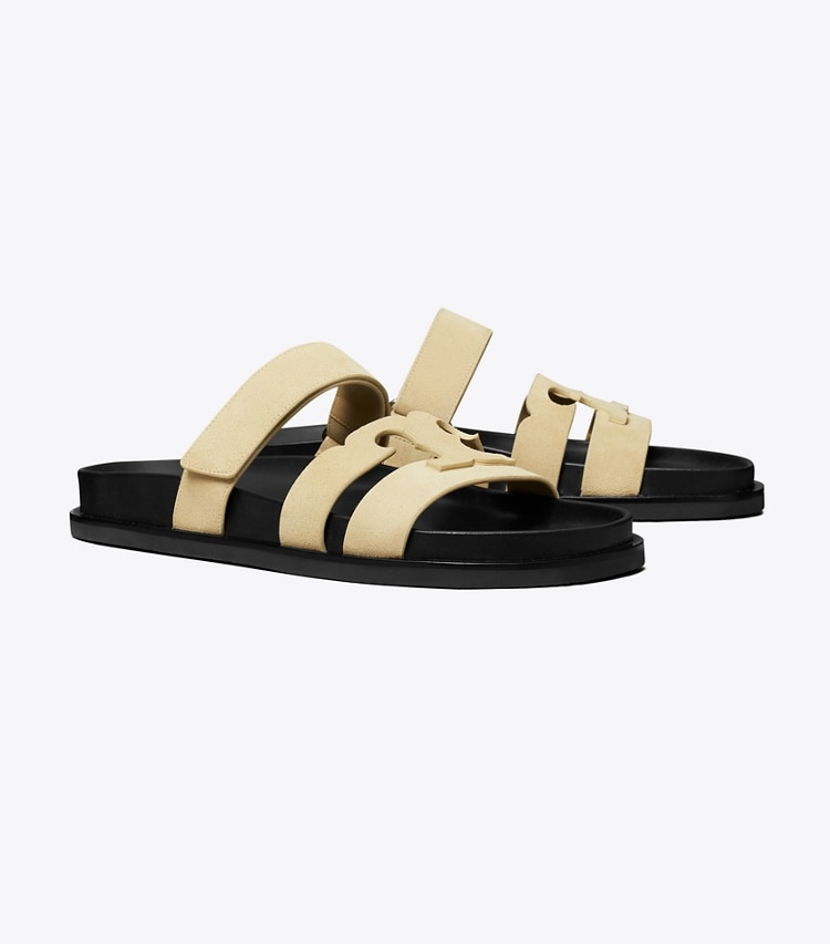 Tory Burch designer sandals Ines Sport Slide in PRALINE / PERFECT BLACK angle
