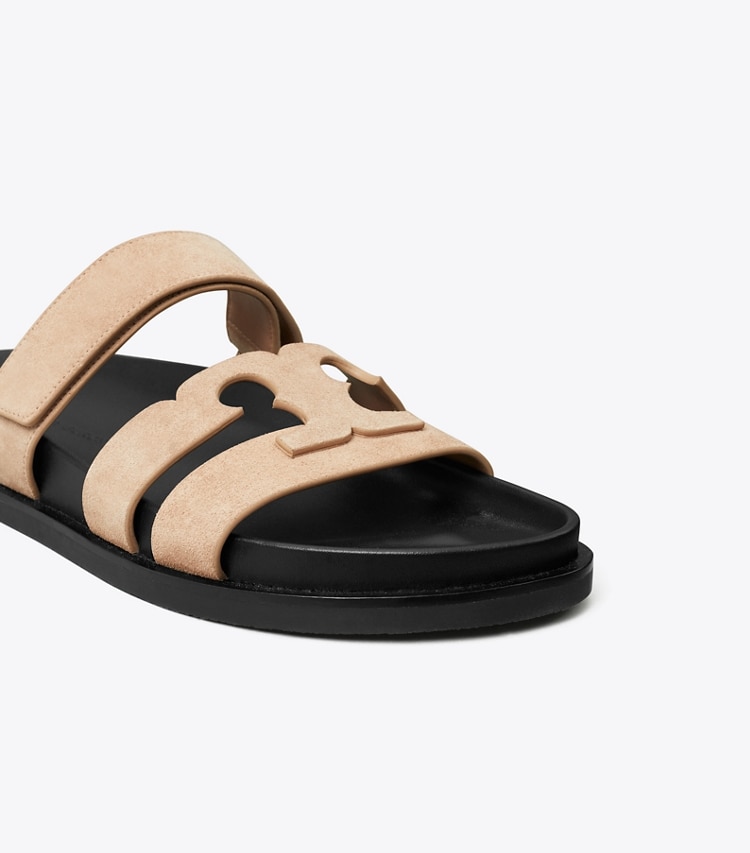 Tory Burch designer sandals Ines Sport Slide in MALVA / PERFECT BLACK detail