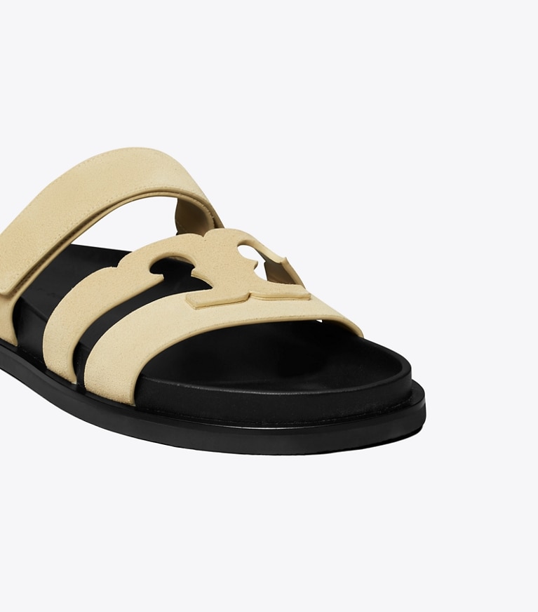 Tory Burch designer sandals Ines Sport Slide in PRALINE / PERFECT BLACK angle