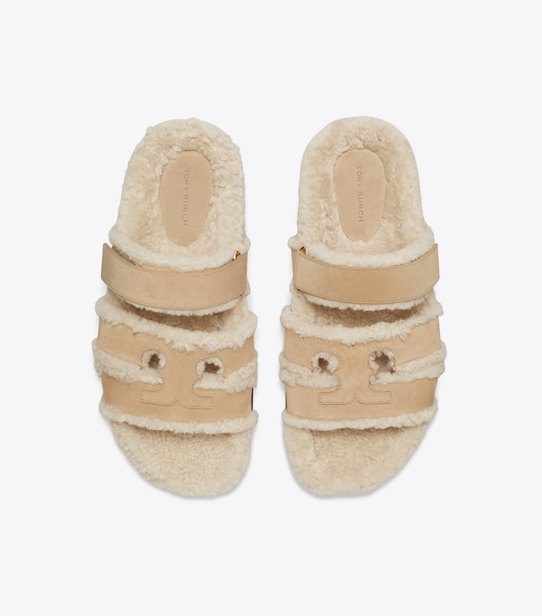 Tory Burch designer sandals Ines Sport Slide in NOISETTE / TAUPE angle
