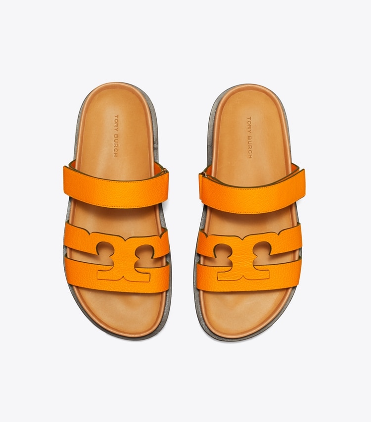 Tory Burch designer sandals Ines Sport Slide in VERANO ORANGE / CAMELLO overhead
