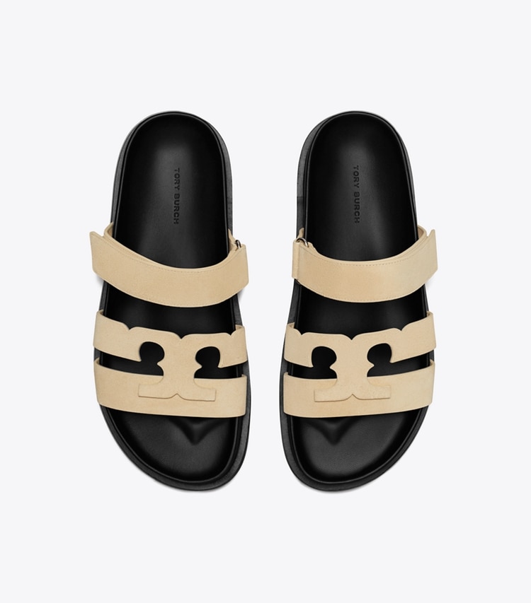 Tory Burch designer sandals Ines Sport Slide in PRALINE / PERFECT BLACK overhead