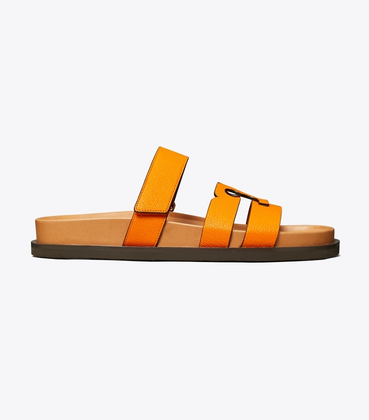 Tory Burch designer sandals Ines Sport Slide in VERANO ORANGE / CAMELLO side