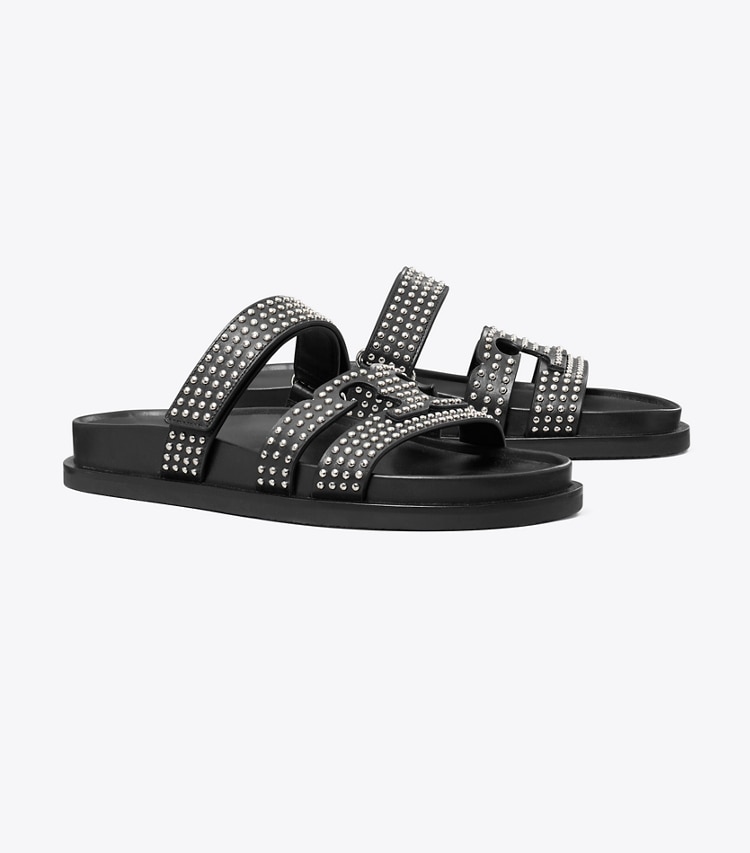 Tory Burch designer sandals Ines Sport Studded Slide in PERFECT BLACK angle