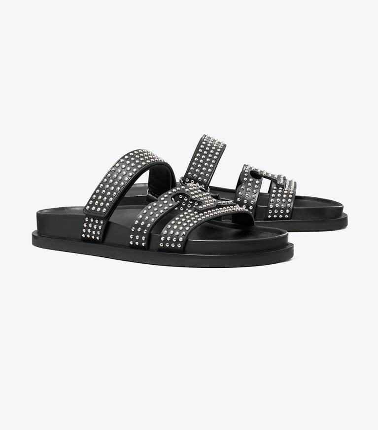 Tory Burch designer sandals Ines Sport Studded Slide in PERFECT BLACK angle
