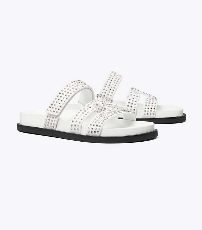 Tory Burch designer sandals Ines Sport Studded Slide in CLOUD angle