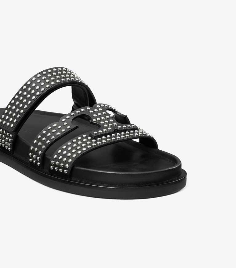 Tory Burch designer sandals Ines Sport Studded Slide in PERFECT BLACK angle