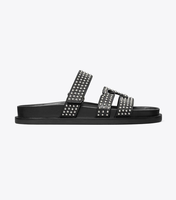 Tory Burch designer sandals Ines Sport Studded Slide in PERFECT BLACK side