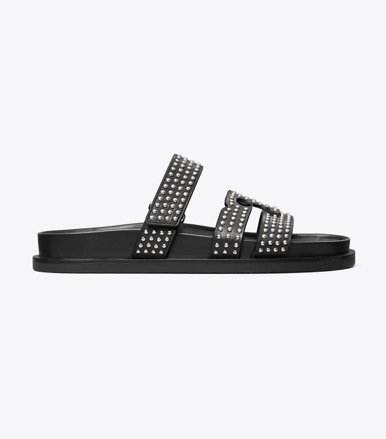 Tory Burch designer sandals Ines Sport Studded Slide in PERFECT BLACK angle