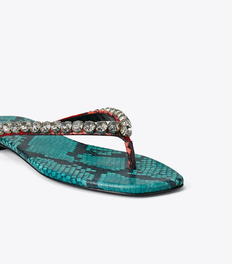 Tory Burch designer sandali Infradito con cristalli in BEARBERRY / ATLAS / BLACK DIAMOND dettaglio