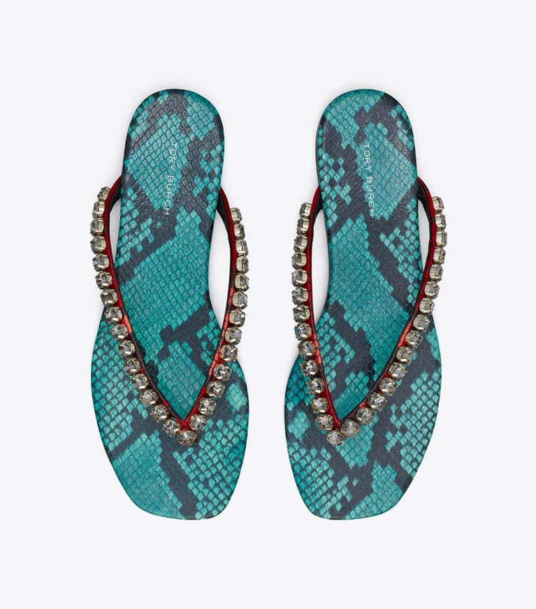 Tory Burch designer sandali Infradito con cristalli in BEARBERRY / ATLAS / BLACK DIAMOND superiore