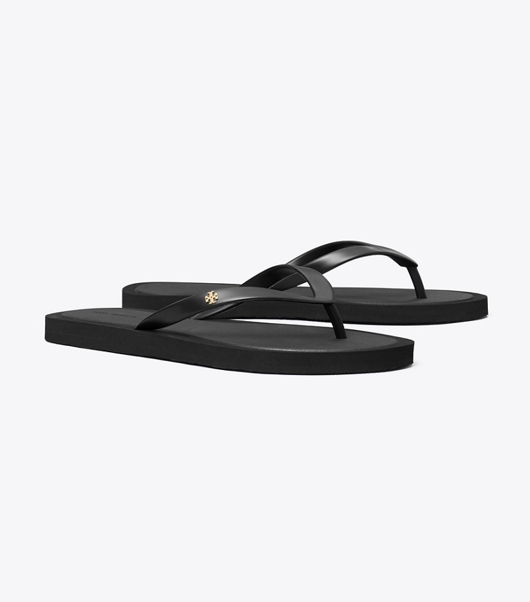 Tory Burch designer sandali Infradito imbottite Kira in PERFECT BLACK / GOLD angle
