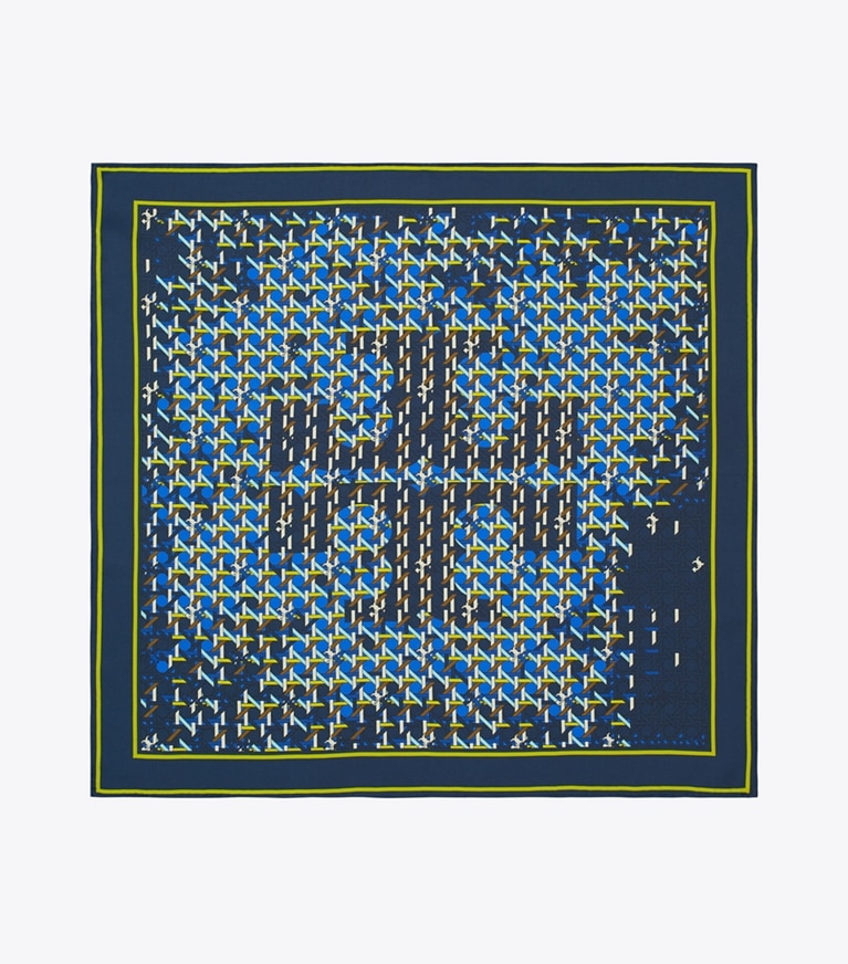 Tory Burch designer scarves Ink Basketweave Neckerchief in Ink Basketweave Navy overhead
