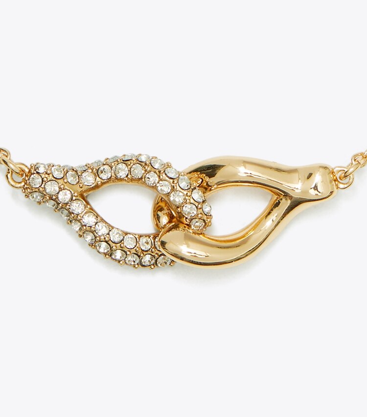 Tory Burch designer ブレスレット インターロッキング ウィッシュボーン ブレスレット in Tory Gold / Crystal ディテール