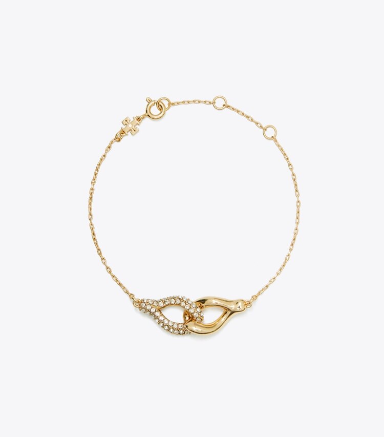 Tory Burch designer ブレスレット インターロッキング ウィッシュボーン ブレスレット in Tory Gold / Crystal front