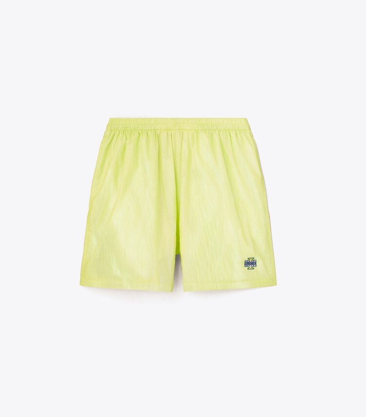 Tory Sport designer bottoms Iridescent Poly Taffeta Short in Irredescent Lemon Glow front