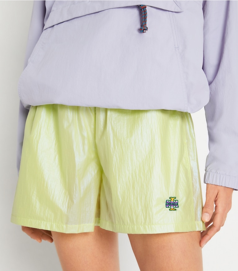 Tory Sport designer bottoms Iridescent Poly Taffeta Short in Irredescent Lemon Glow front