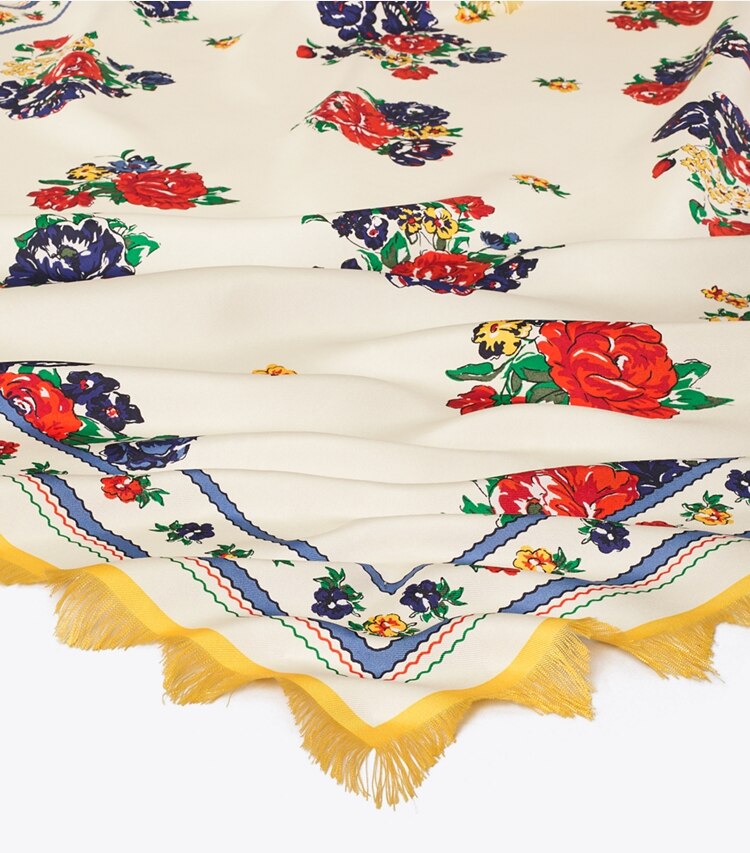 Tory Burch designer scarves Ivory Tea Rose Silk Square Scarf in New Ivory detail