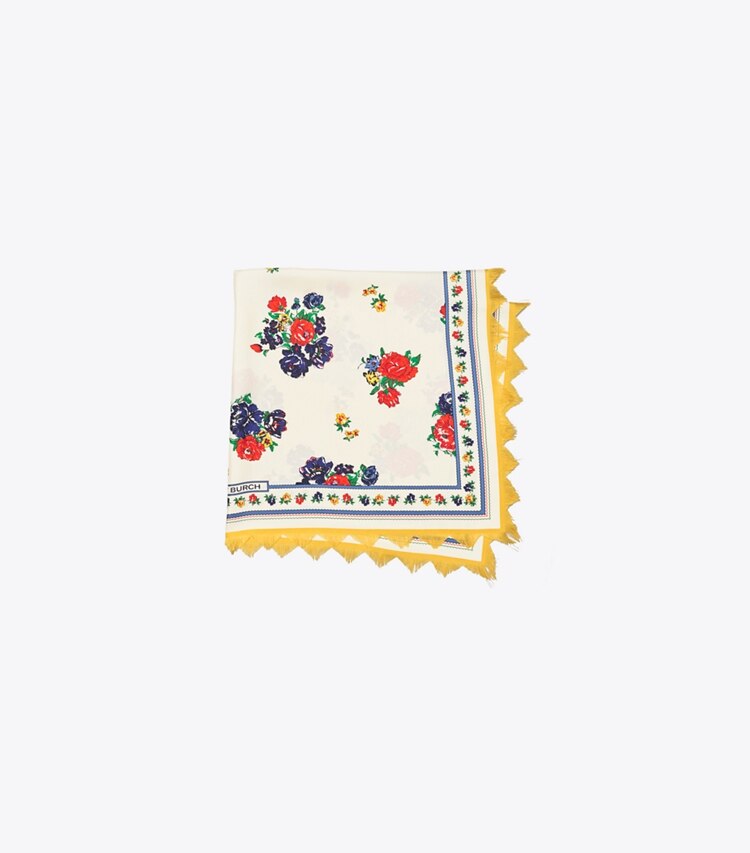 Tory Burch designer scarves Ivory Tea Rose Silk Square Scarf in New Ivory folded