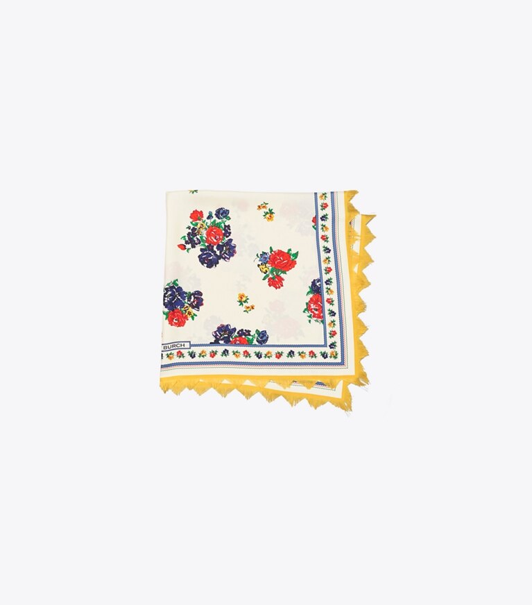 Tory Burch designer scarves Ivory Tea Rose Silk Square Scarf in New Ivory overhead