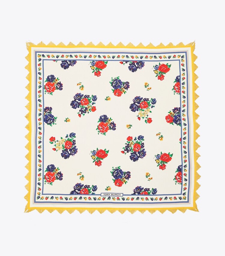 Tory Burch designer scarves Ivory Tea Rose Silk Square Scarf in New Ivory overhead