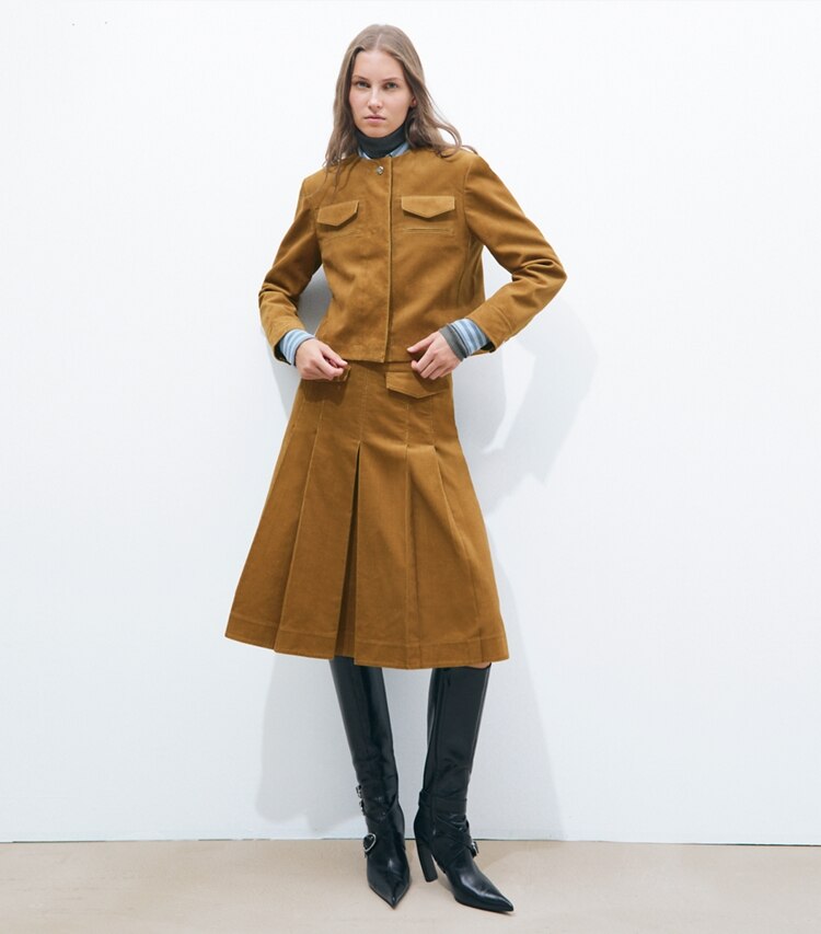 Tory Burch designer jacken Jacke aus Kordsamt in Terracotta modell von vorn