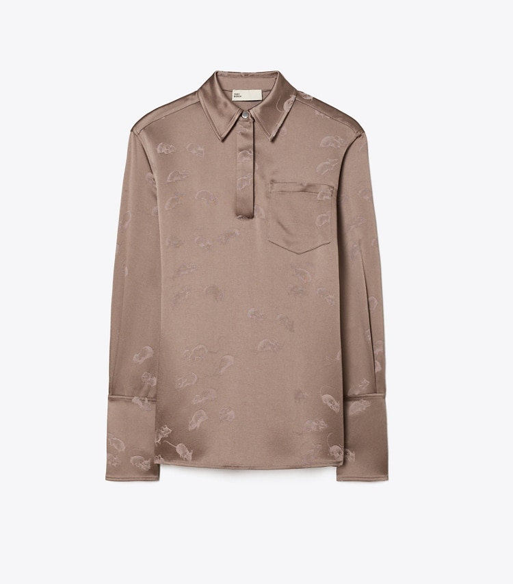 Tory Burch designer tops Jacquard Cuffed Shirt in Pale Mauve front