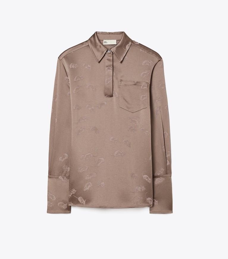 Tory Burch designer tops Jacquard Cuffed Shirt in Pale Mauve front