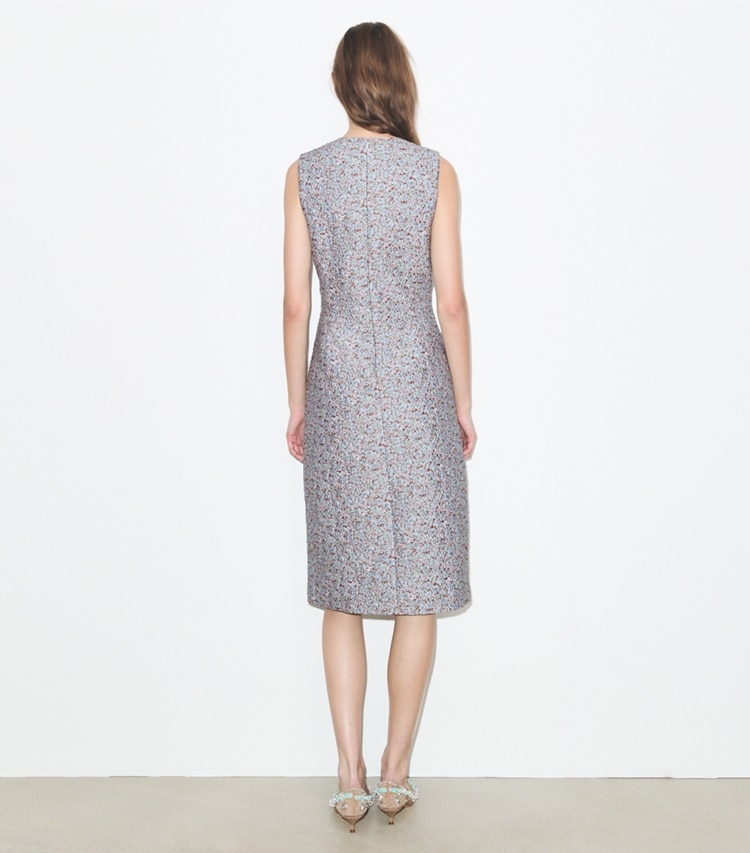 Tory Burch designer dresses Jacquard Dress in Blue Floral on model back