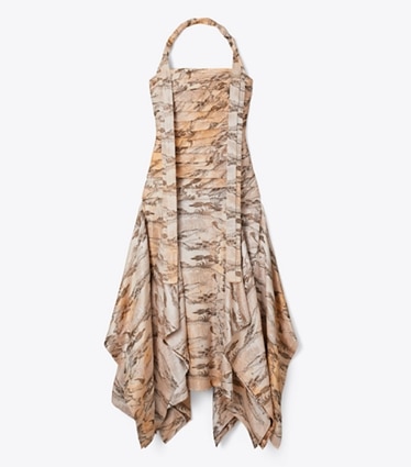 Tory Burch designer dresses Jacquard Halter Dress in Peach Lounging Lady front