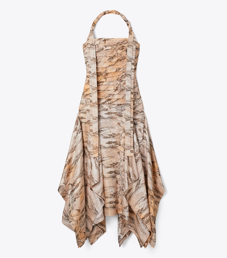 Tory Burch designer dresses Jacquard Halter Dress in Peach Lounging Lady front