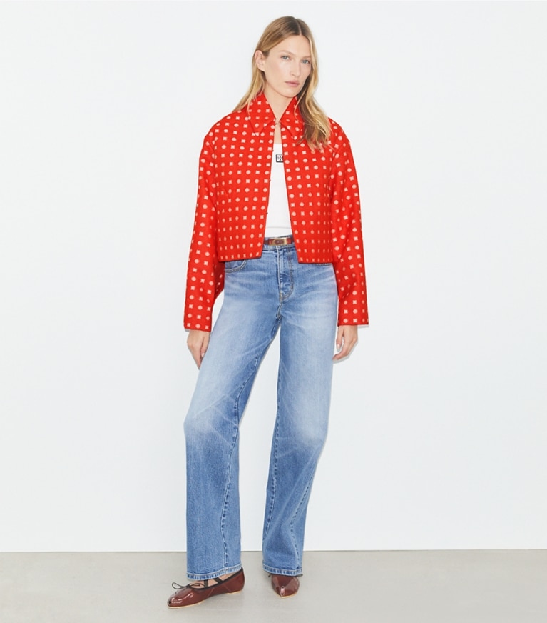 Tory Burch designer jackets Jacquard Jacket in Pepperoncini Nothing Ditsy front