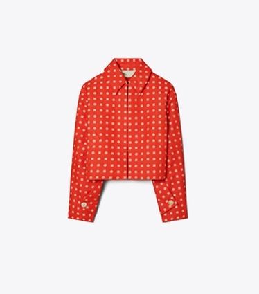 Tory Burch designer jackets Jacquard Jacket in Pepperoncini Nothing Ditsy front