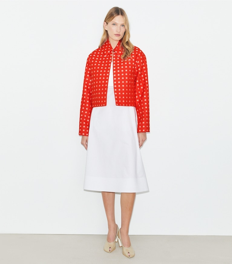 Tory Burch designer jackets Jacquard Jacket in Pepperoncini Nothing Ditsy front