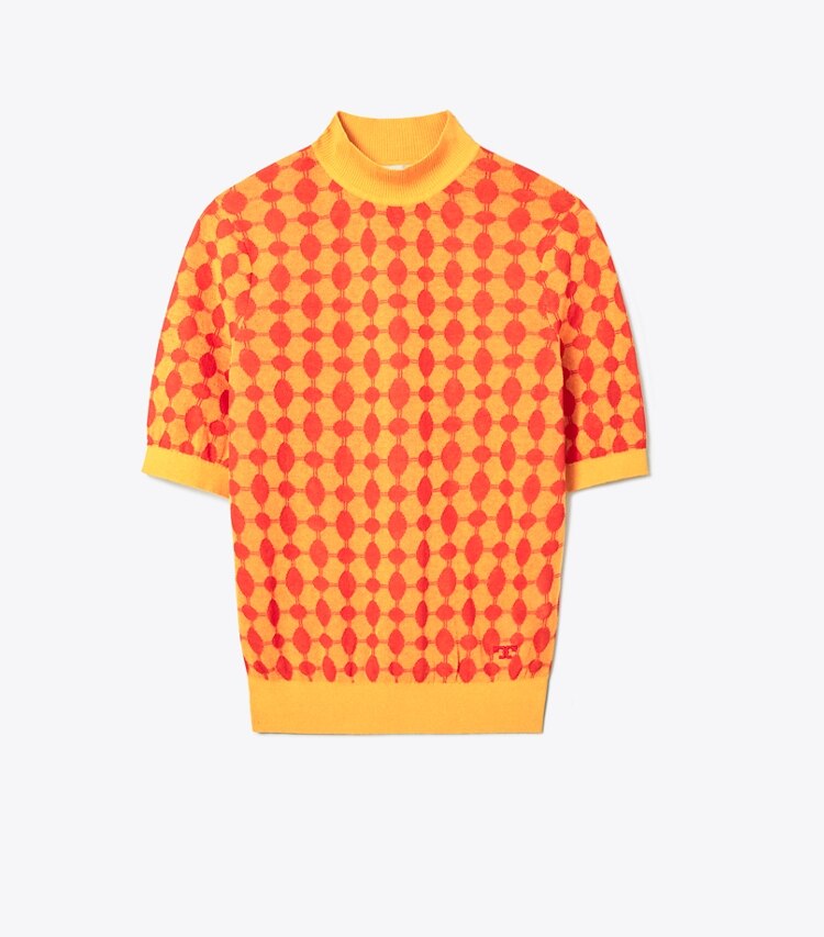 Tory Burch designer sweaters Jacquard Knit Mock-Neck in Bright Bitter Orange / Poppy Red front
