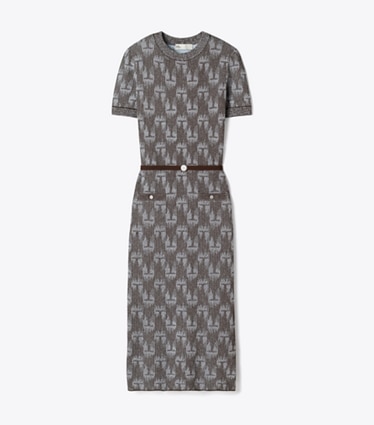 Tory Burch designer dresses Jacquard Logo Dress in Cool Mist / Chocolate front