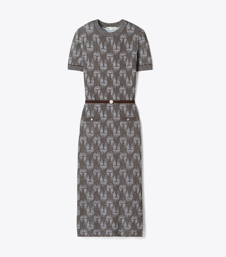 Tory Burch designer dresses Jacquard Logo Dress in Cool Mist / Chocolate front