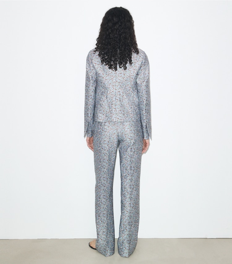 Tory Burch designer bottoms Jacquard Pant in Blue Floral on model back