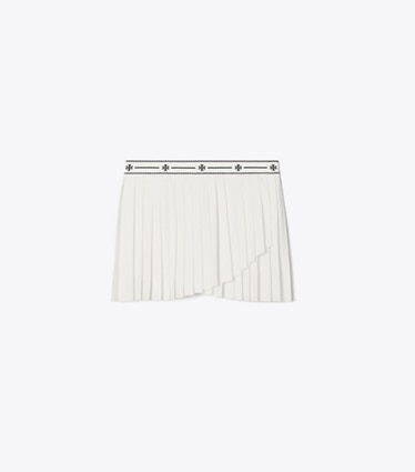 Tory Sport designer bottoms Jacquard Performance Jersey Pleated Overlay Skirt in Snow White front